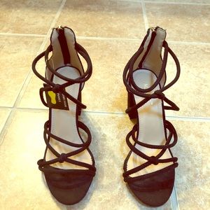 New Black suede Strappy heels. Size 7.